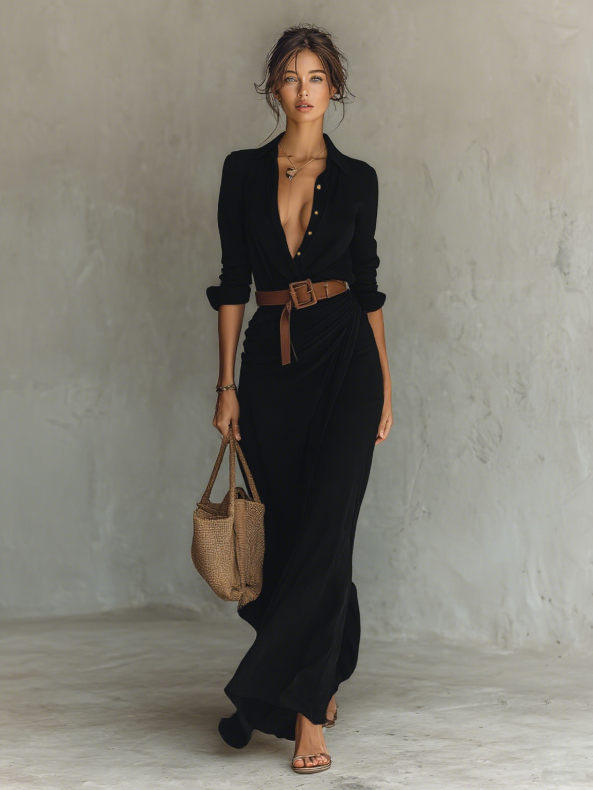Elena™ | Robe Longue Maxi avec Col à Revers