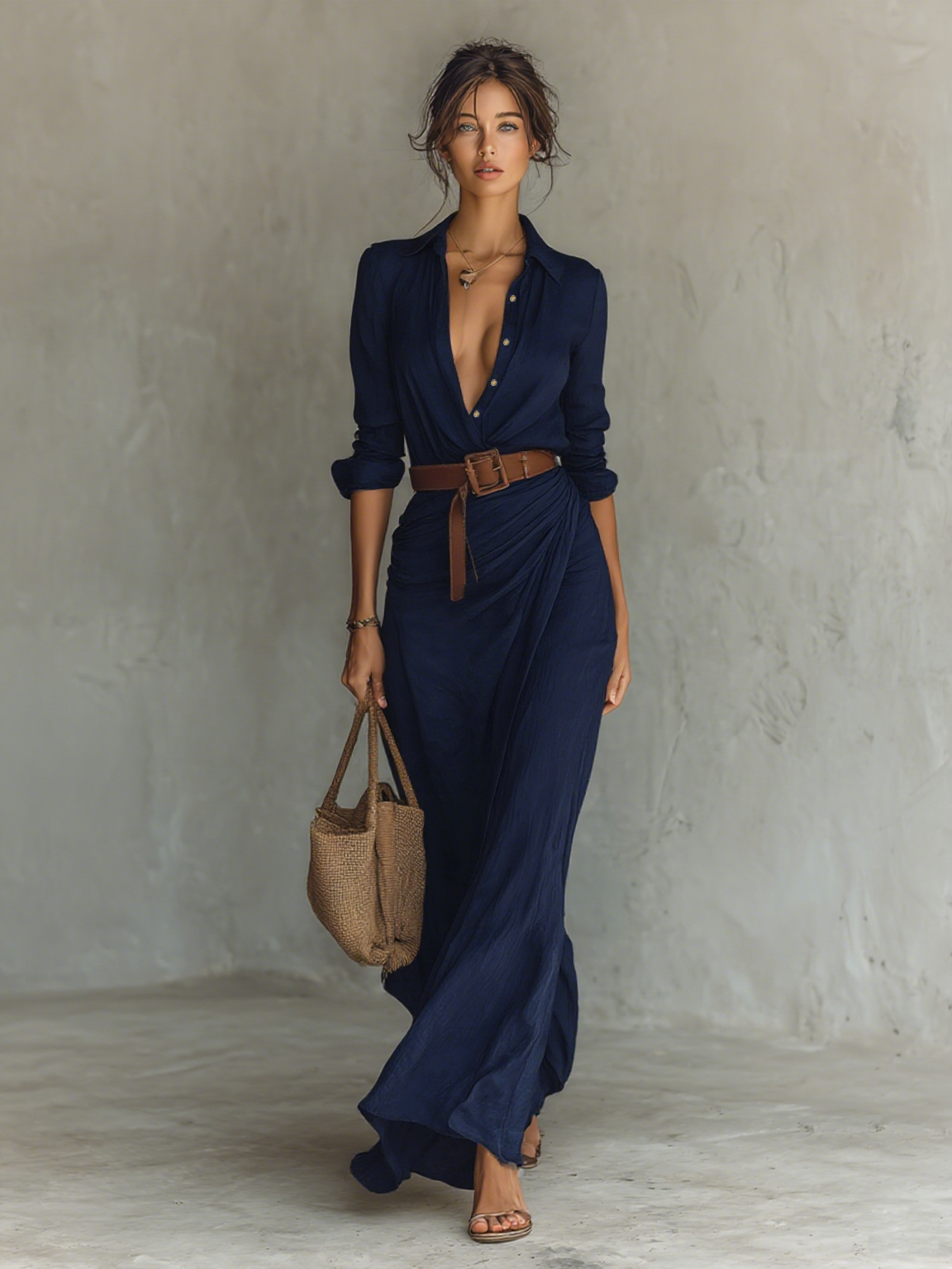 Elena™ | Robe Longue Maxi avec Col à Revers