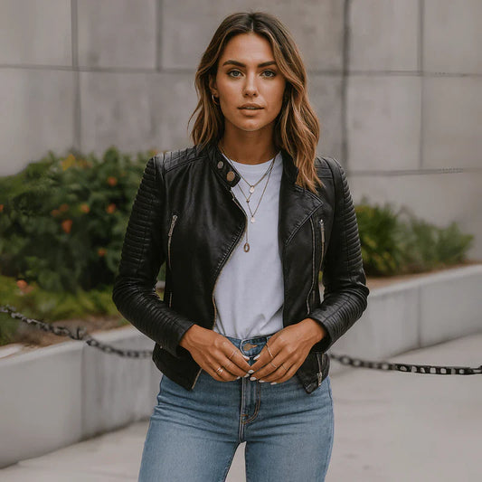 Melissa™ | Veste Biker en Cuir Véritable de Luxe