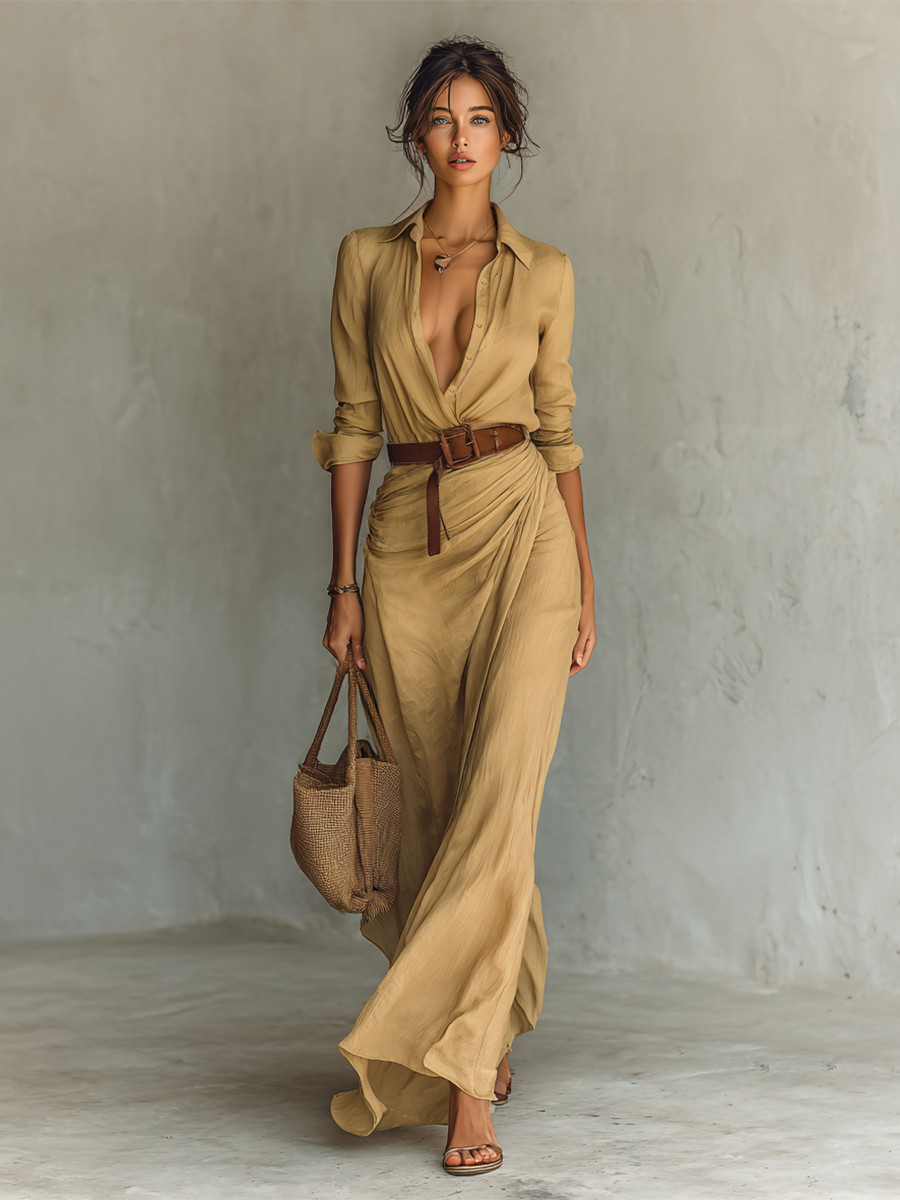Elena™ | Robe Longue Maxi avec Col à Revers